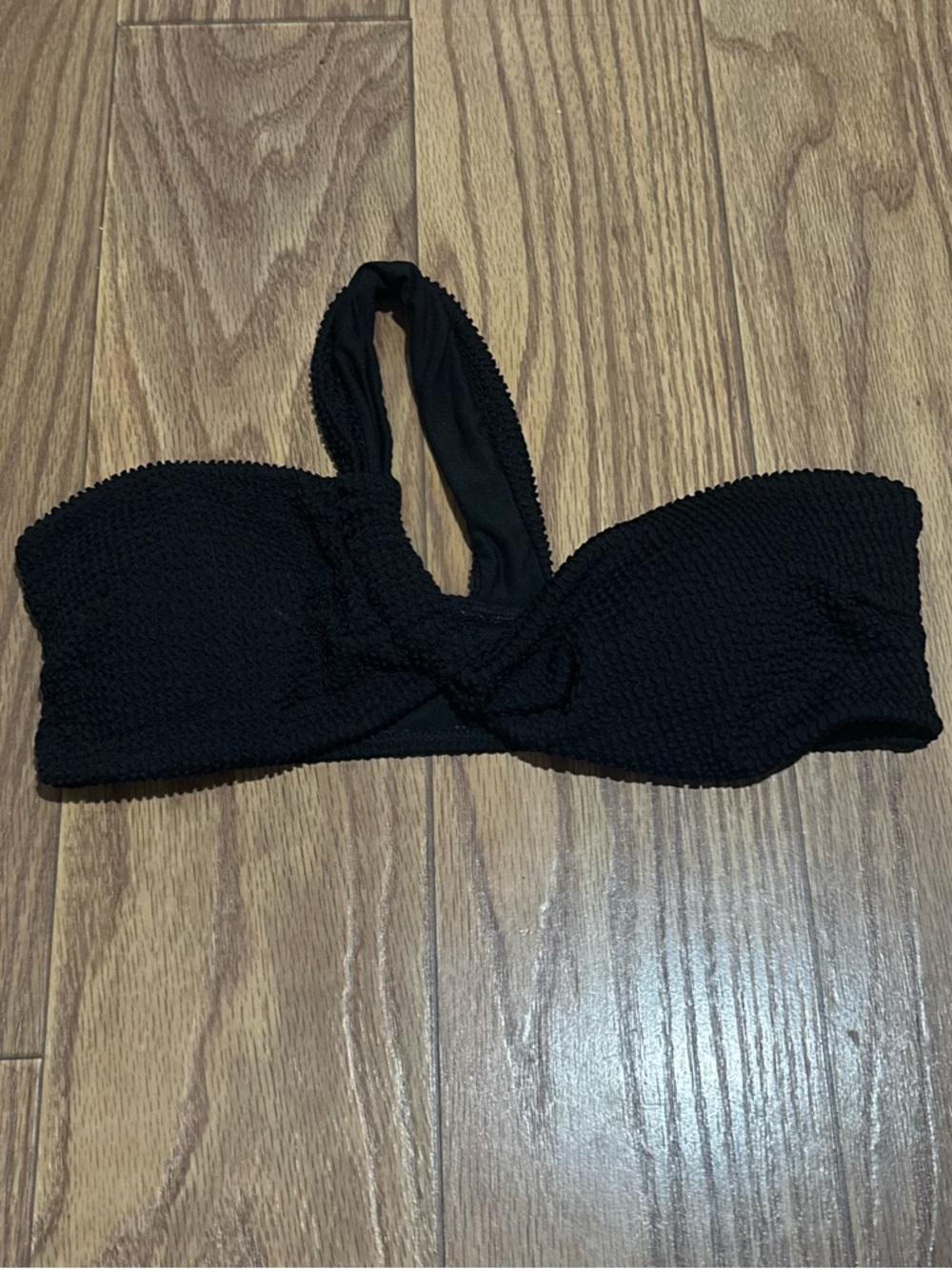 SHEIN Black One-Shoulder Textured Twist Bikini Top